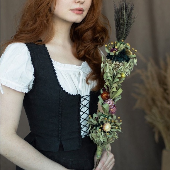 NWT Voriagh Alma Linen Folk Corset Bustier Black S - Picture 4 of 8